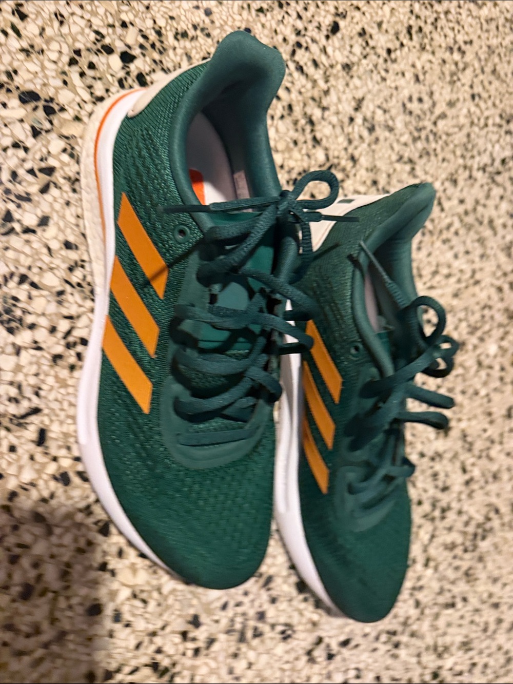 adidas Men’s Dark Green Athletic Shoes with Orange Stripes